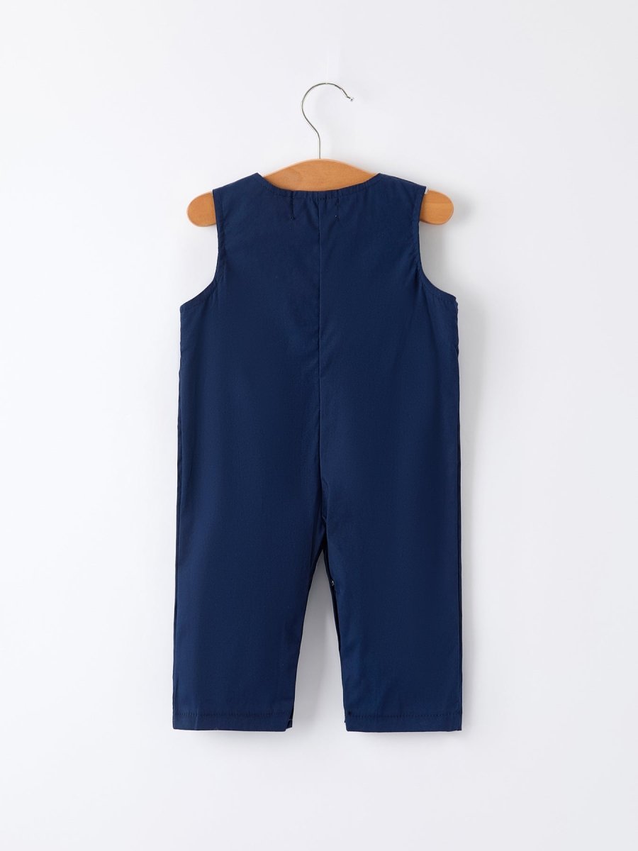 Rylee Faith Designs Christmas Navy Blue Nativity Smocking Embroidered Romper - Everetts Place Boutique - 