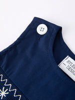 Rylee Faith Designs Christmas Navy Blue Nativity Smocking Embroidered Romper - Everetts Place Boutique - 