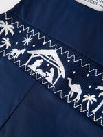 Rylee Faith Designs Christmas Navy Blue Nativity Smocking Embroidered Romper - Everetts Place Boutique - 