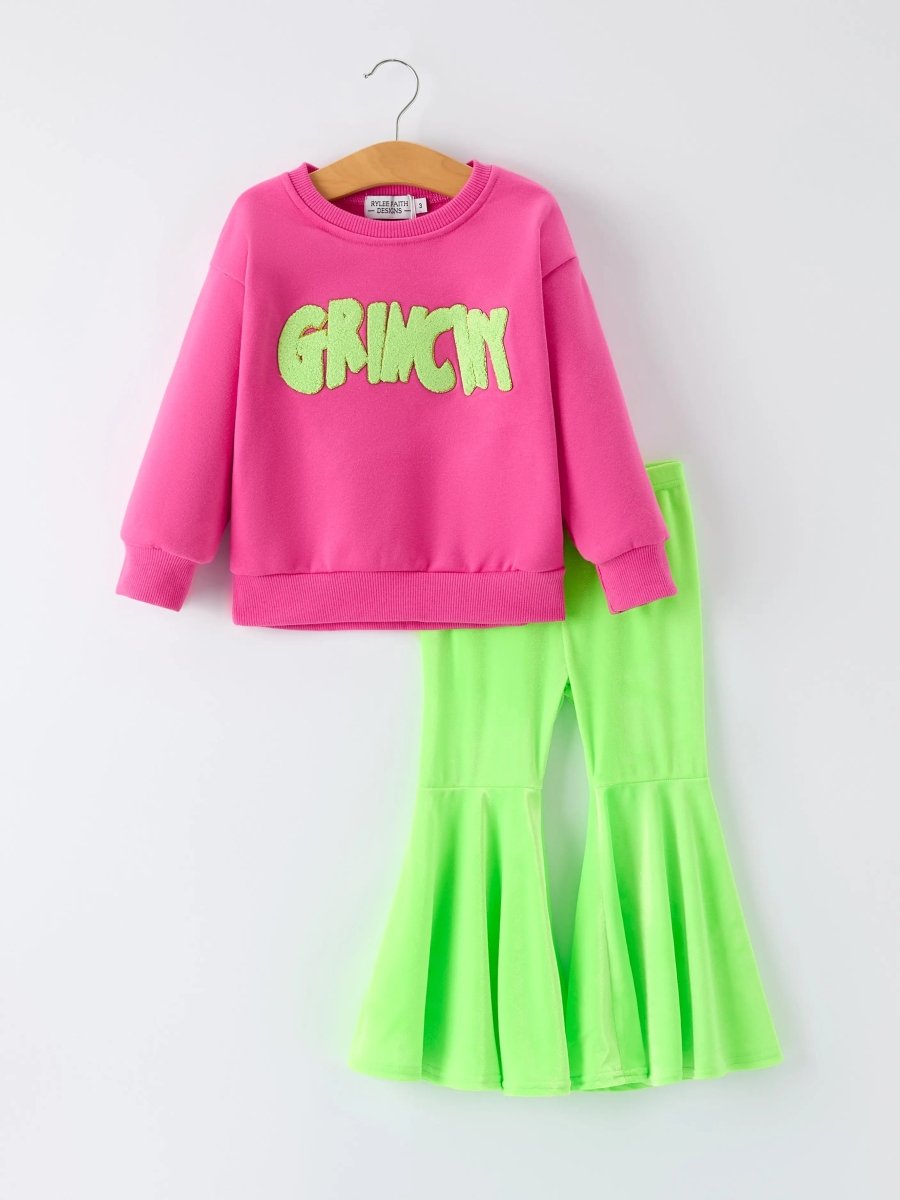 Christmas Party Outfit For Girls Pink Letter Top And Pants Rylee Faith Designs Everetts Place Boutique