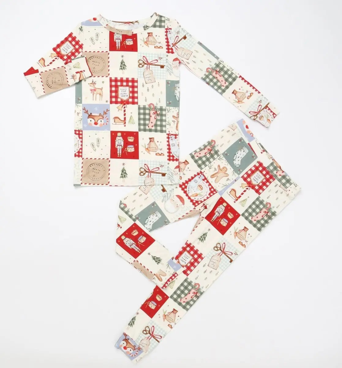 Little Joy Co. Christmas Patchwork Bamboo Christmas Pajamas - 2pc Set - 