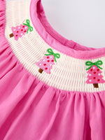 Rylee Faith Designs Christmas Pink Smocked Embroidered Tree Romper Baby Girls - Everetts Place Boutique - 