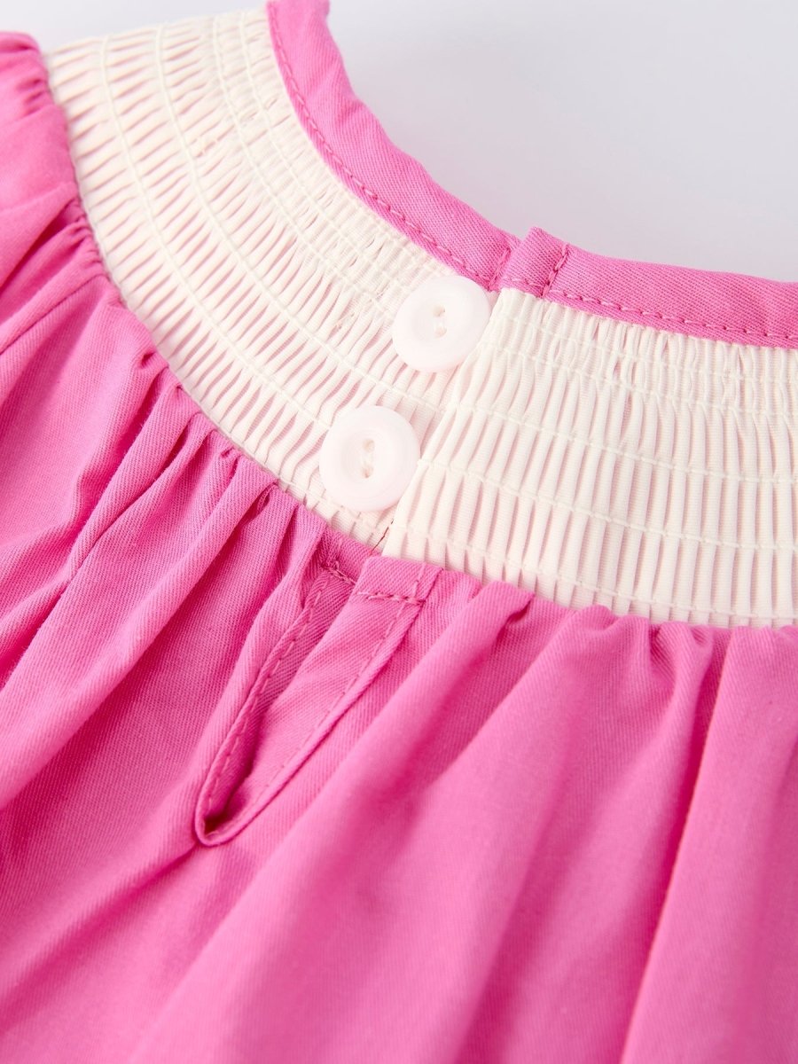 Rylee Faith Designs Christmas Pink Smocked Embroidered Tree Romper Baby Girls - Everetts Place Boutique - 
