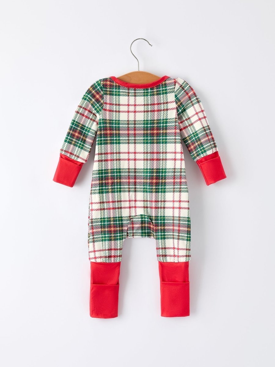 Rylee Faith Designs Christmas Plaid Baby Girls Romper Long Sleeves Red Cuffs - Everetts Place Boutique - 