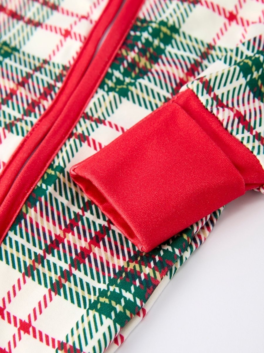 Rylee Faith Designs Christmas Plaid Baby Girls Romper Long Sleeves Red Cuffs - Everetts Place Boutique - 