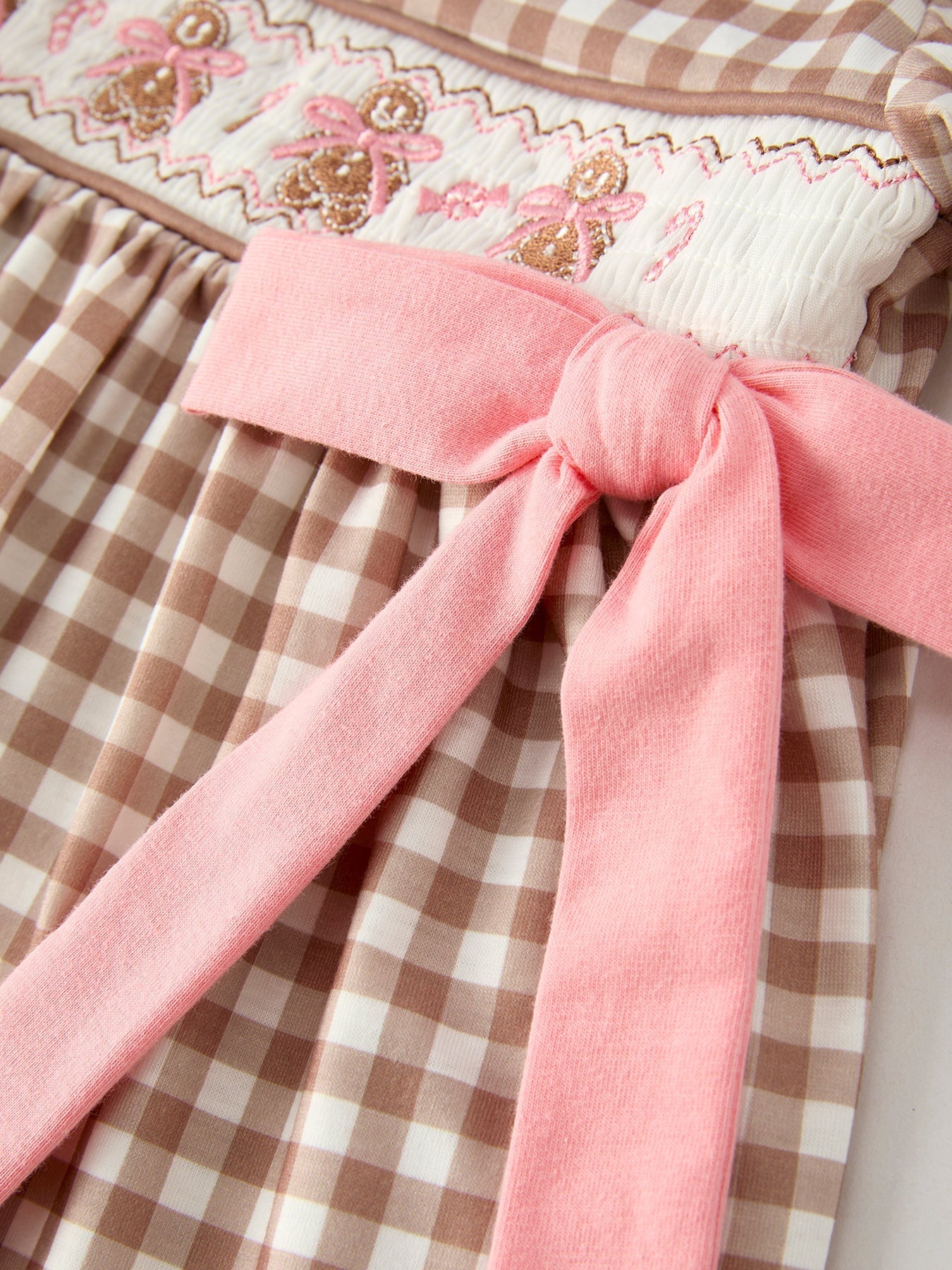 Christmas Plaid Dress With Embroidered Gingerbread Bows Rylee Faith Designs Everetts Place: Online Boutique
