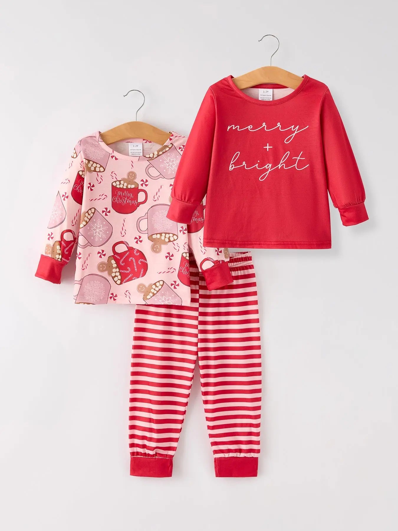 Christmas Print Girls Pajama Set with Two Tops and One Pant Combination Rylee Faith Designs Everetts Place: Online Boutique