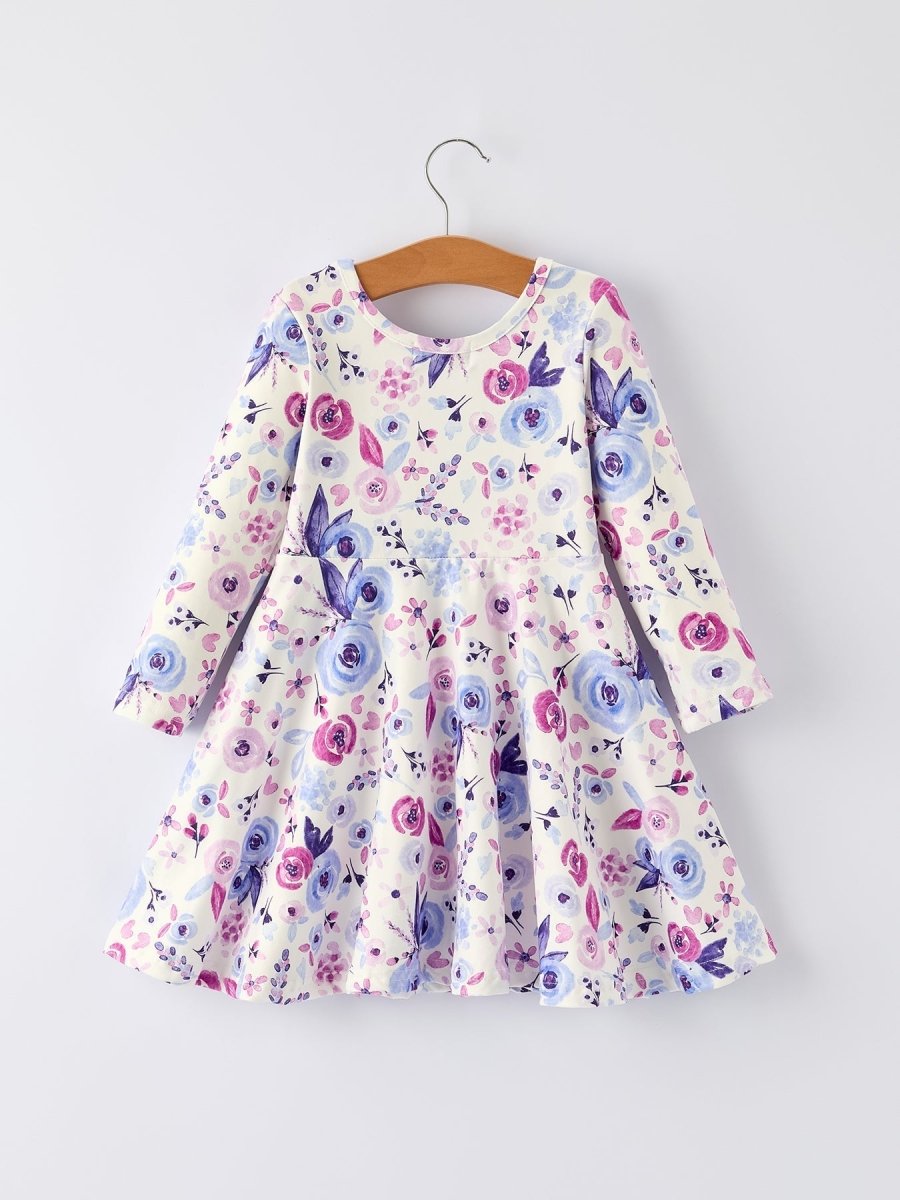 Rylee Faith Designs Christmas Purple Floral Baby Girl Dress Long Sleeves - Everetts Place Boutique - 
