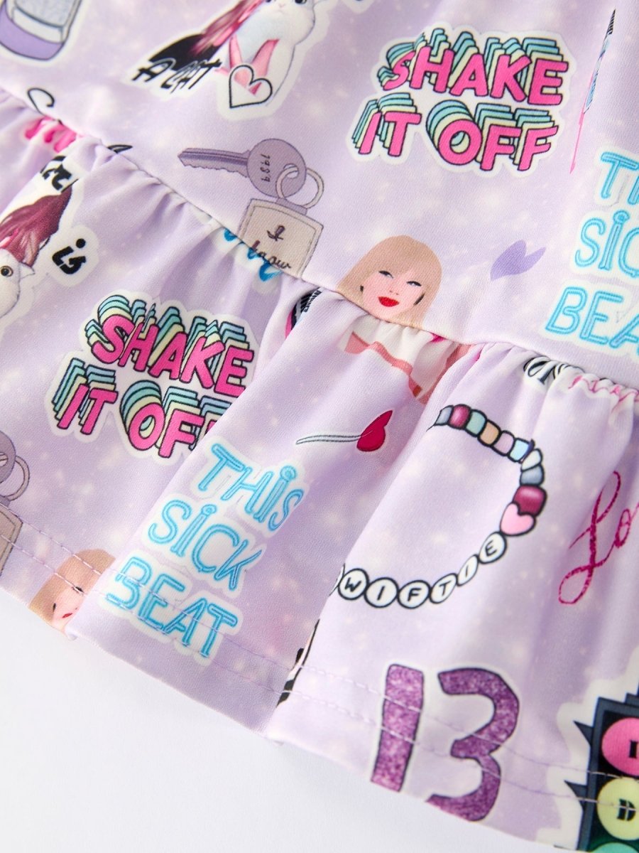 Rylee Faith Designs Christmas Purple TS Print Ruffle Sleeve Top And Leggings Set - Everetts Place Boutique - 