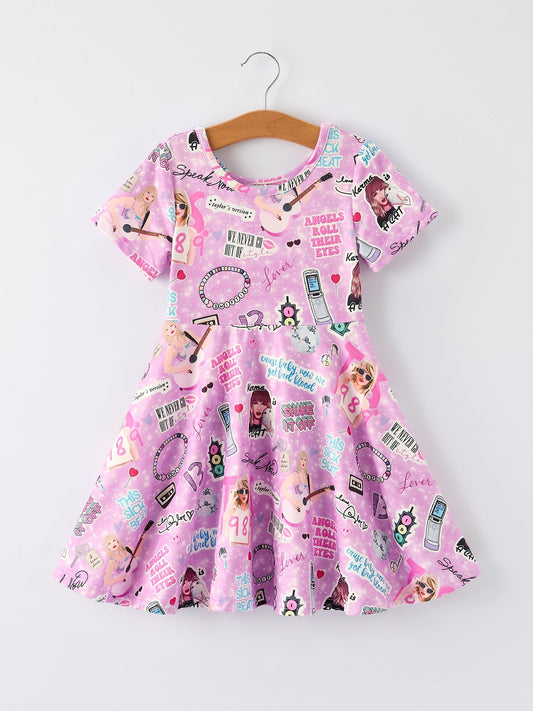 Christmas Purple Ts Twirly Print Girls Short sleeves Dress：Musical Journey in Style Rylee Faith Designs Everetts Place: Online Boutique