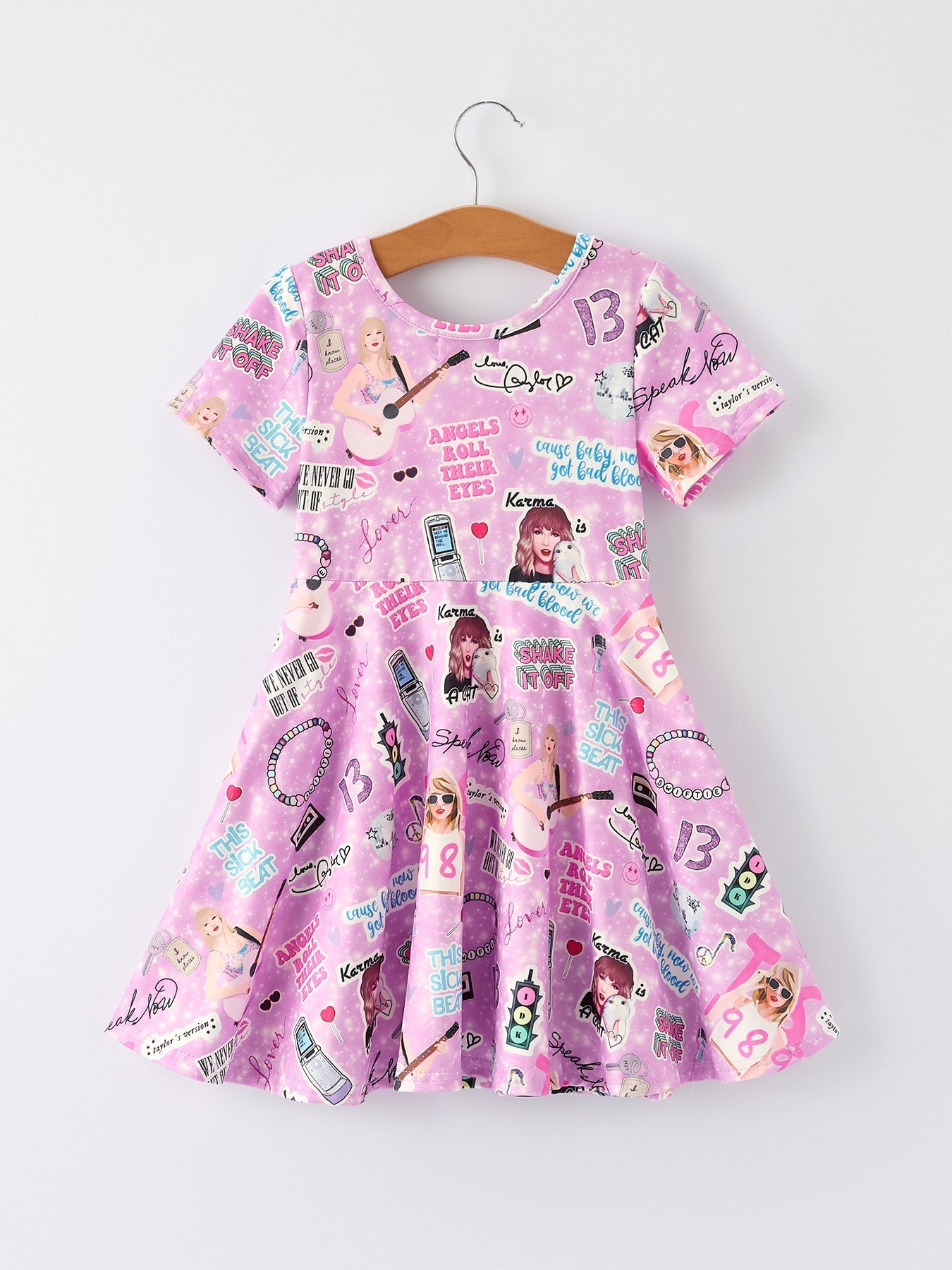 Christmas Purple Ts Twirly Print Girls Short sleeves Dress：Musical Journey in Style Rylee Faith Designs Everetts Place: Online Boutique