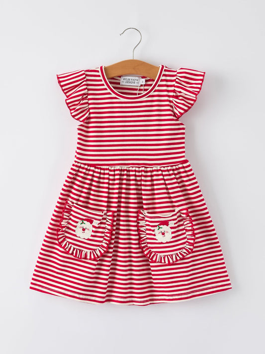 Christmas Red Stripe Dress with Santa  Applique Pockets: Festive Fun Rylee Faith Designs Everetts Place: Online Boutique