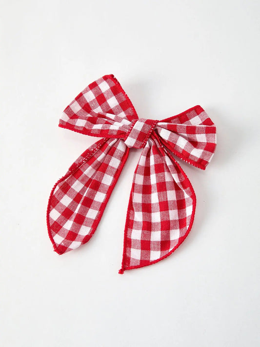 Christmas Red and White Plaid Bow 5 Inch Hairpin Rylee Faith Designs Everetts Place: Online Boutique