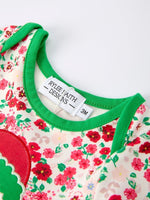 Rylee Faith Designs Christmas Santa Applique Floral Long Sleeve Baby Romper Bow - Everetts Place Boutique - 