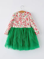 Rylee Faith Designs Christmas Santa Applique Floral Long Sleeve Girls Dress - Everetts Place Boutique - 