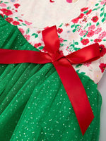 Rylee Faith Designs Christmas Santa Applique Floral Long Sleeve Girls Dress - Everetts Place Boutique - 