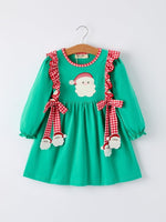 Christmas Santa Applique Red Plaid Bow Baby Girl Dress - Everetts Place Boutique - 