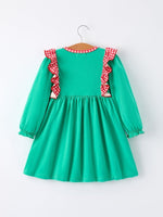 Christmas Santa Applique Red Plaid Bow Baby Girl Dress - Everetts Place Boutique - 
