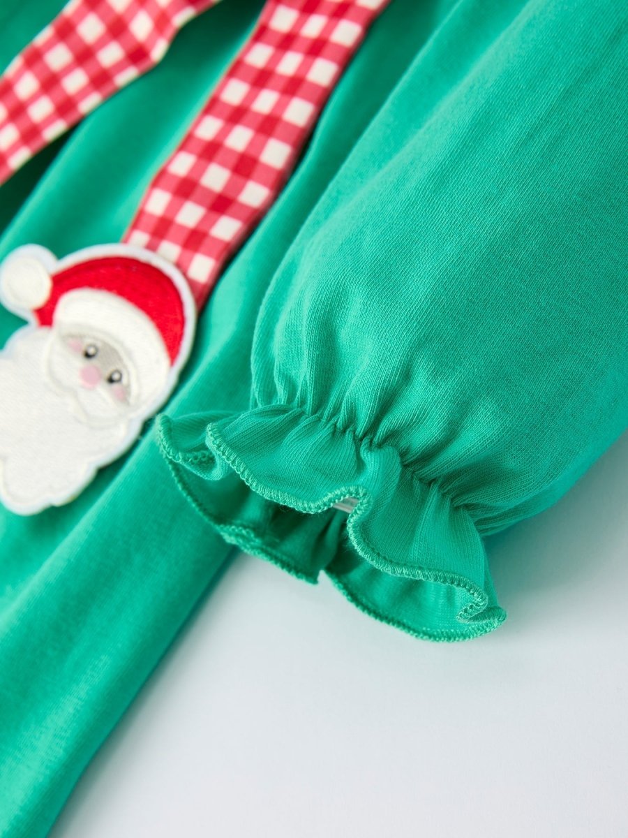 Christmas Santa Applique Red Plaid Bow Baby Girl Dress - Everetts Place Boutique - 