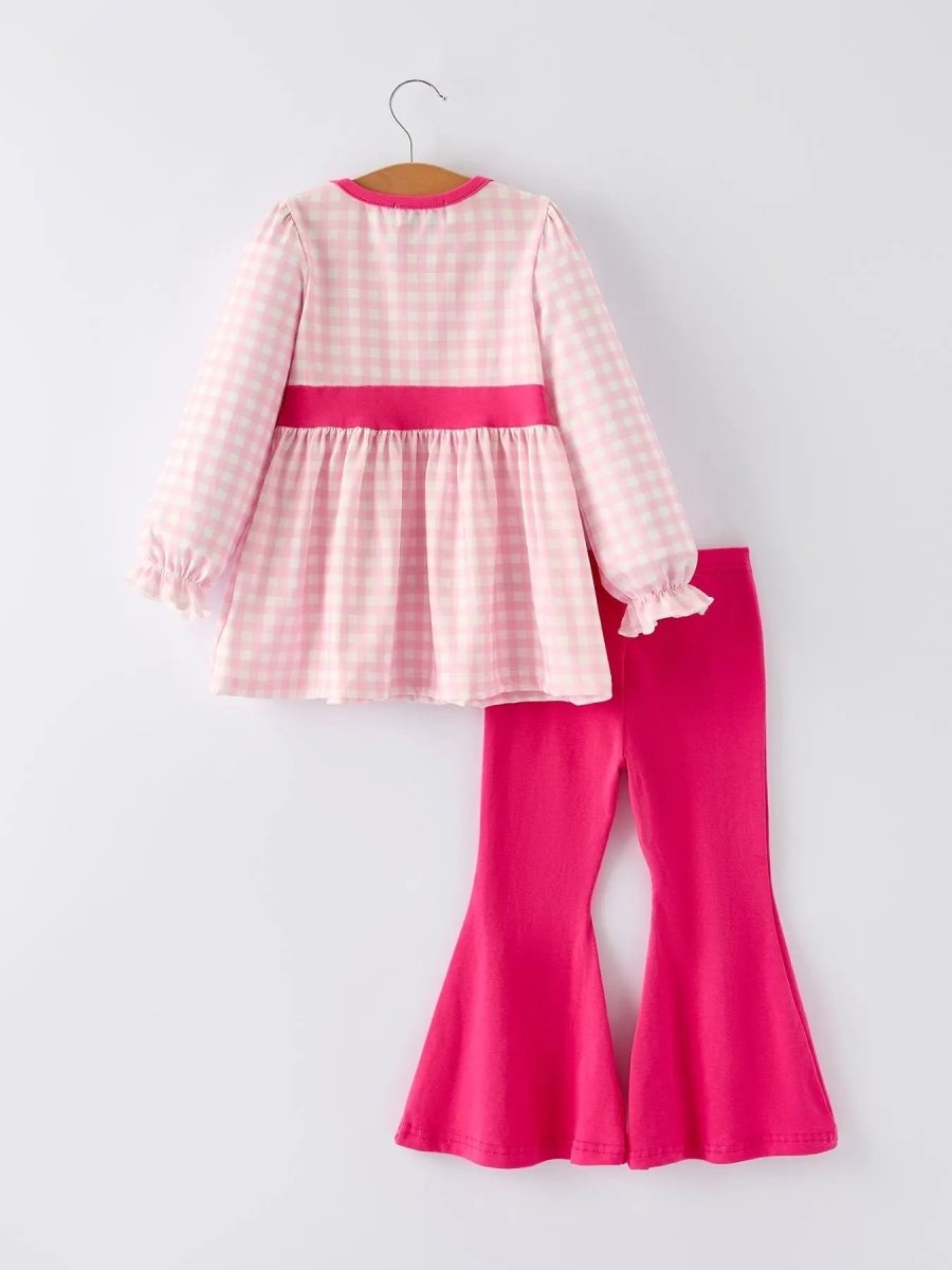 Christmas Santa Applique Striped Girls Set with Red Ruffle Trim Rylee Faith Designs Everetts Place Boutique