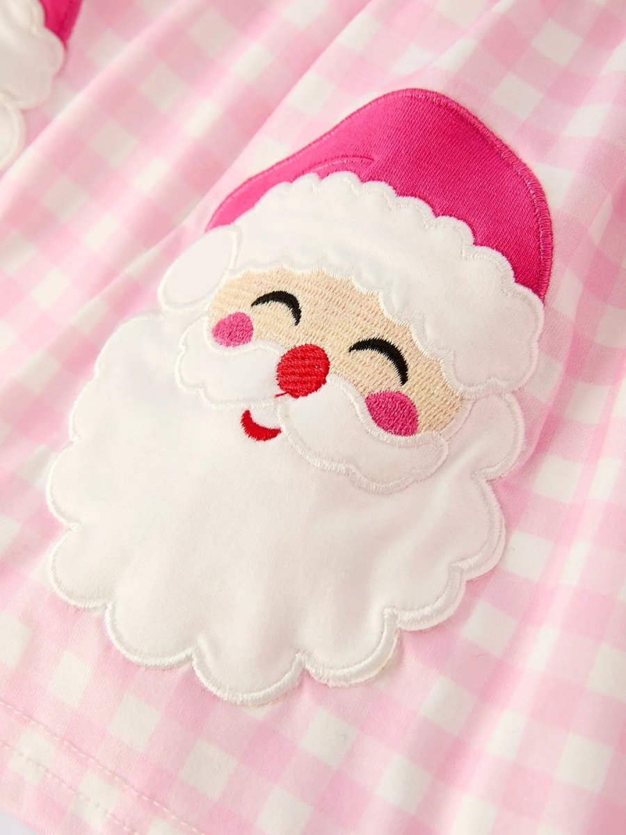 Christmas Santa Applique Striped Girls Set with Red Ruffle Trim Rylee Faith Designs Everetts Place Boutique