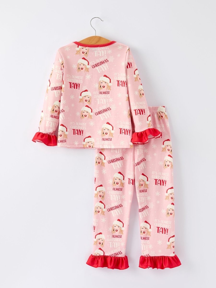 Rylee Faith Designs Christmas Santa Print Ruffle Girls Pajama Set Rylee Faith - Everetts Place Boutique - 