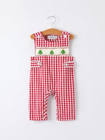 Rylee Faith Designs Christmas Smocked Embroidered Tree Plaid Romper Baby Boy - Everetts Place Boutique - 
