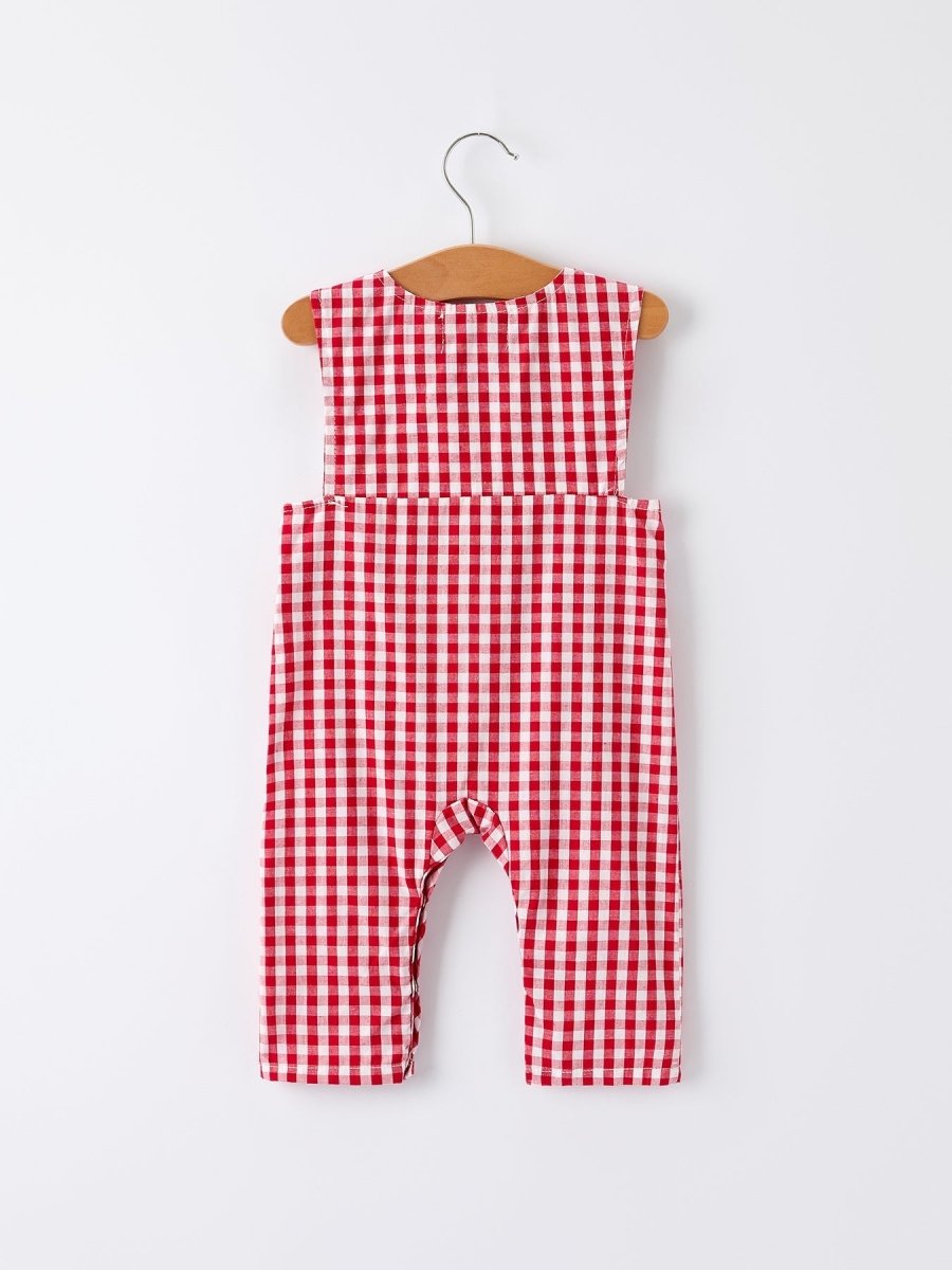 Rylee Faith Designs Christmas Smocked Embroidered Tree Plaid Romper Baby Boy - Everetts Place Boutique - 