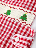 Rylee Faith Designs Christmas Smocked Embroidered Tree Plaid Romper Baby Boy - Everetts Place Boutique - 