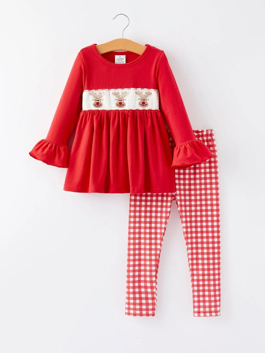 Christmas Smocking Embroidery Girls Plaid Outfit Set Rylee Faith Designs Everetts Place: Online Boutique