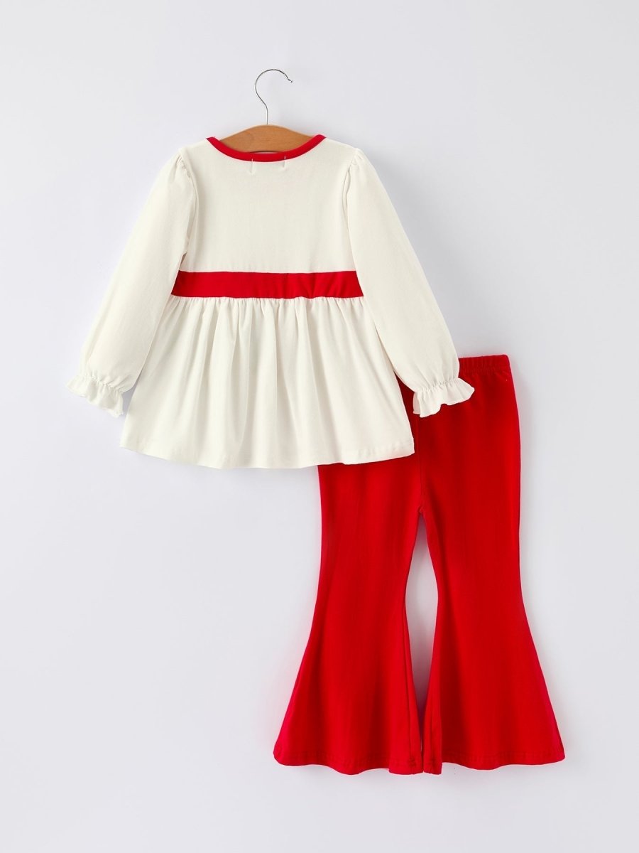 Rylee Faith Designs Christmas Toddler Girls Reindeer Applique Flared Pants Set - Everetts Place Boutique - 