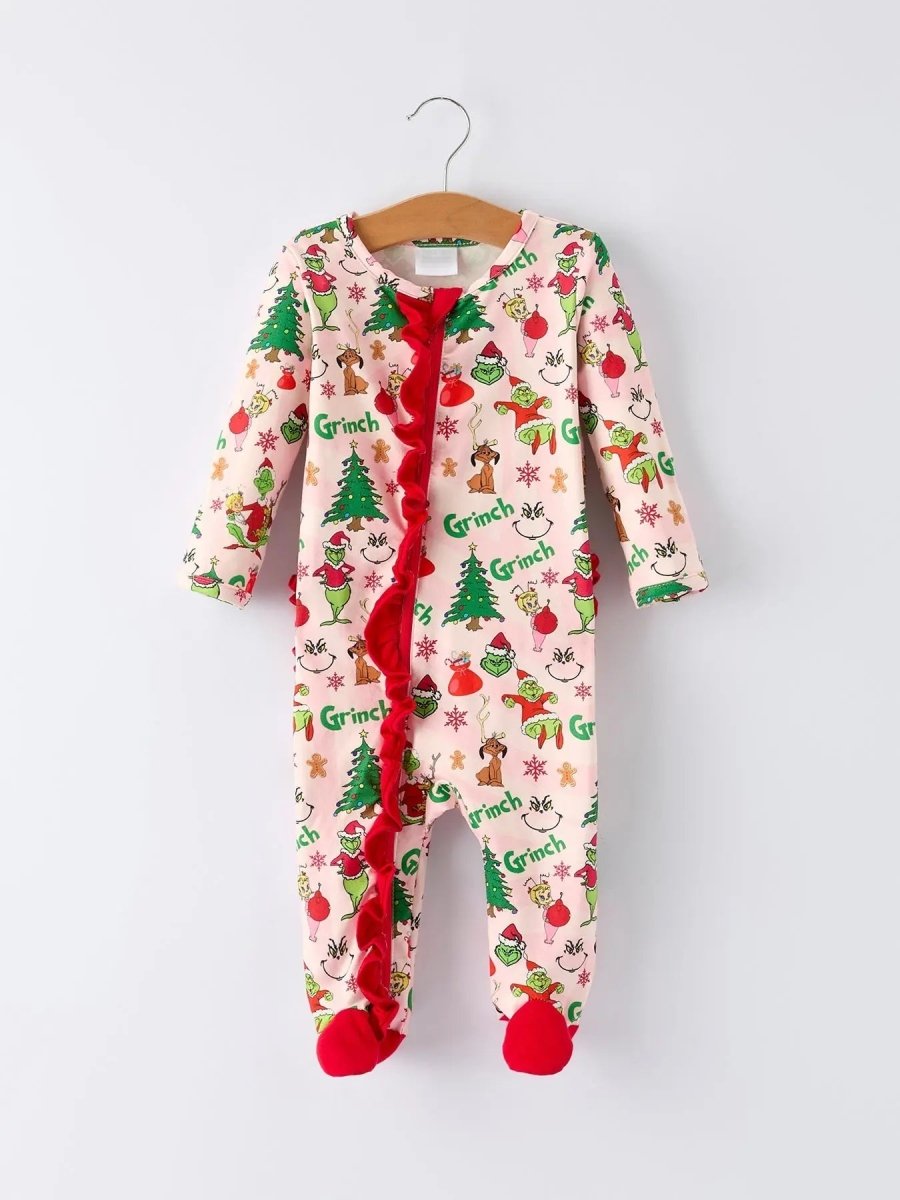 Christmas Tree Character Baby Girls Ruffle Romper Rylee Faith Designs Everetts Place Boutique
