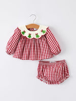 Rylee Faith Designs Christmas Tree Embroidery Red Gingham Baby Girl Bloomers - Everetts Place Boutique - 