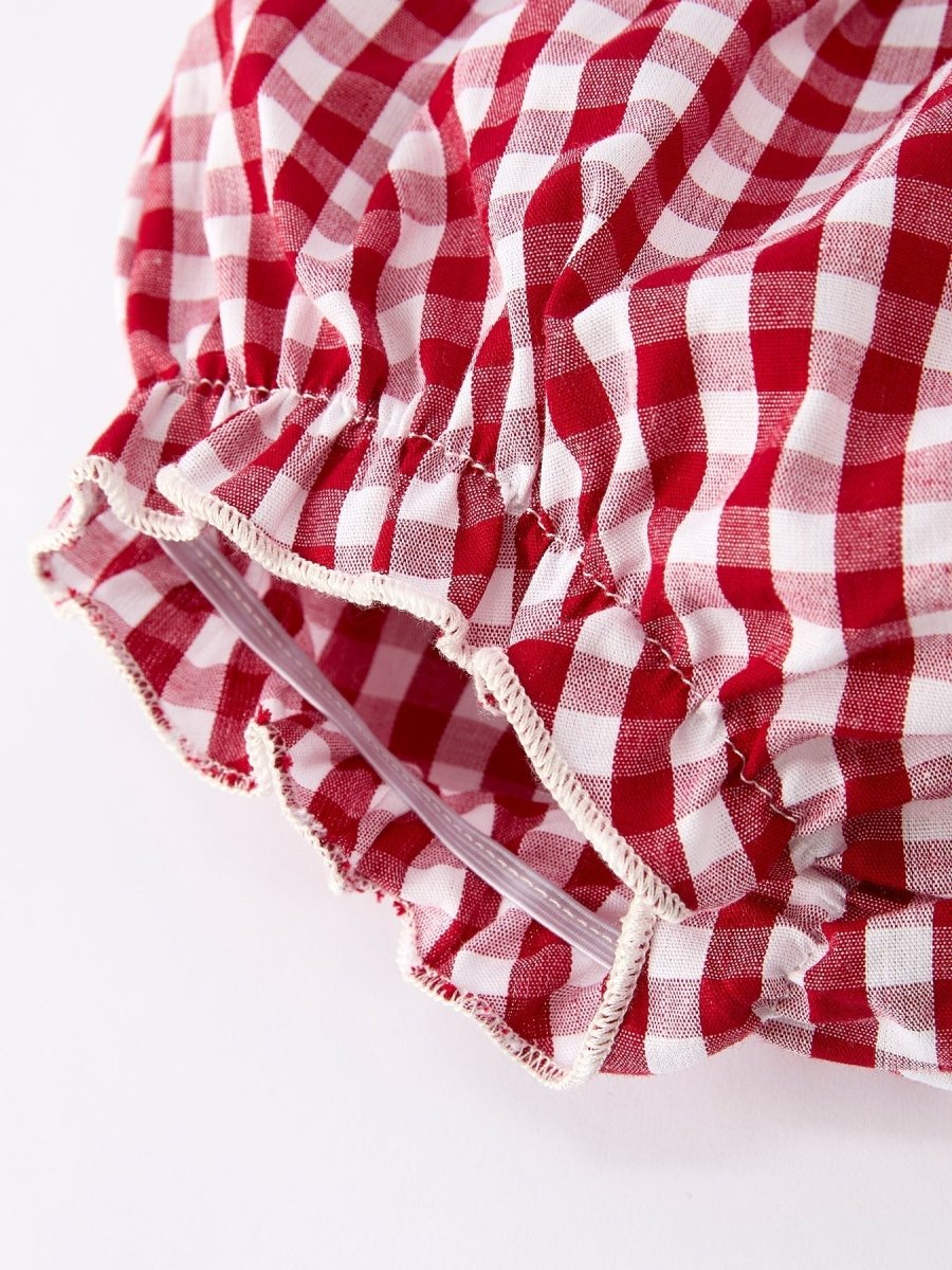 Rylee Faith Designs Christmas Tree Embroidery Red Gingham Baby Girl Bloomers - Everetts Place Boutique - 