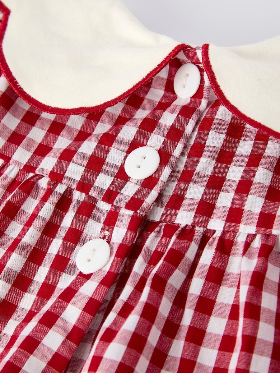 Rylee Faith Designs Christmas Tree Embroidery Red Gingham Baby Girl Bloomers - Everetts Place Boutique - 