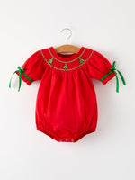 Rylee Faith Designs Christmas Tree Embroidery Romper for Baby Green Festive - Everetts Place Boutique - 
