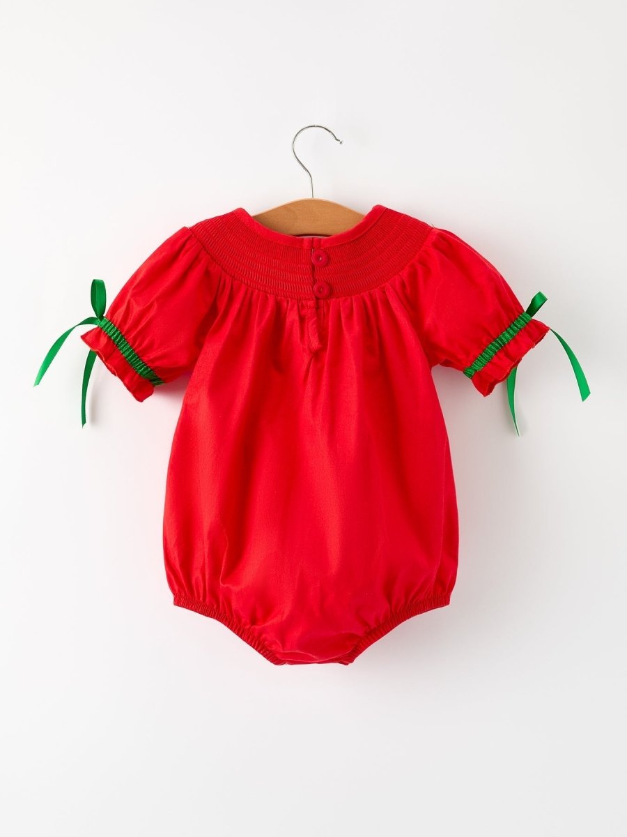 Rylee Faith Designs Christmas Tree Embroidery Romper for Baby Green Festive - Everetts Place Boutique - 