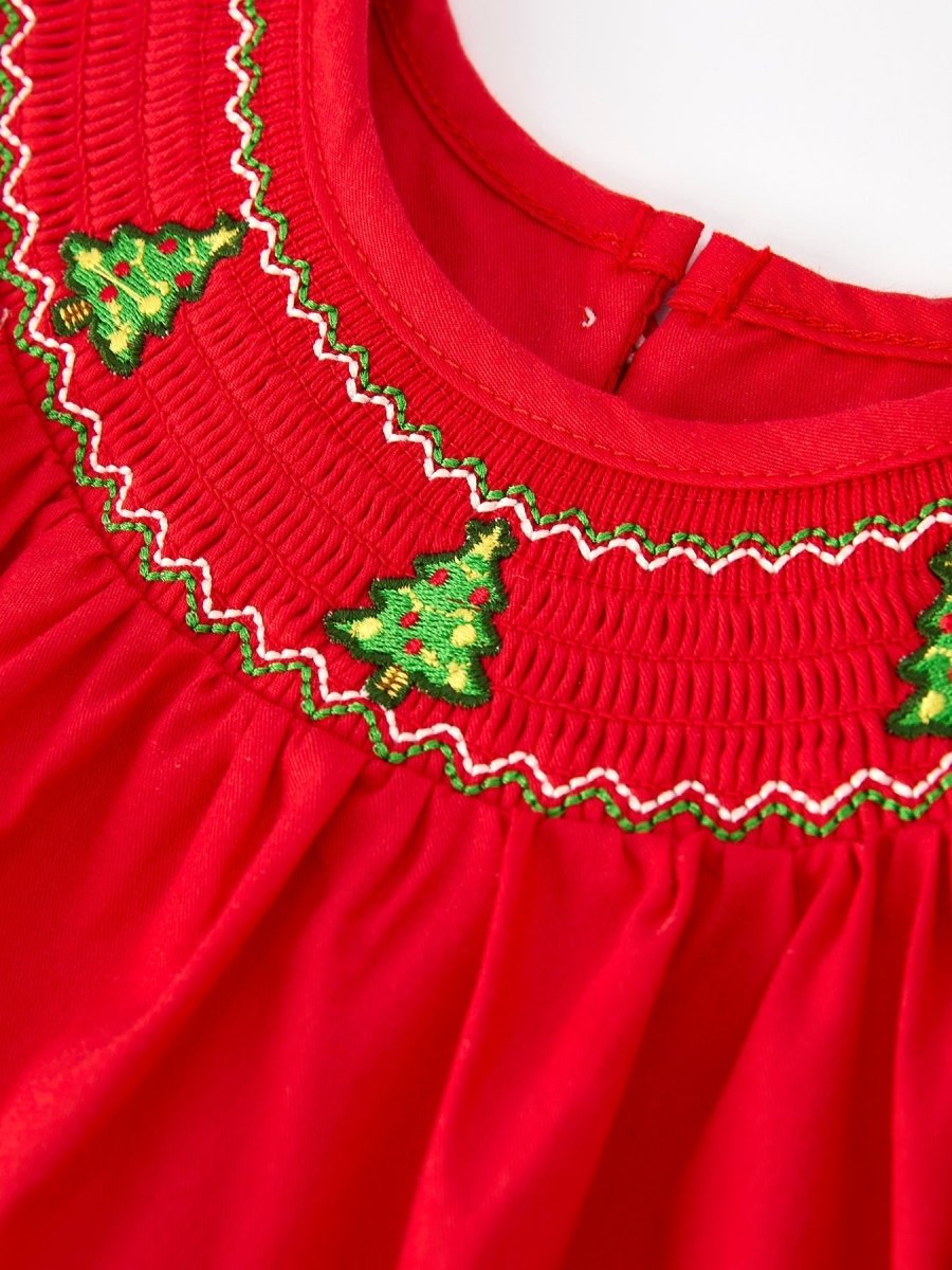 Rylee Faith Designs Christmas Tree Embroidery Romper for Baby Green Festive - Everetts Place Boutique - 