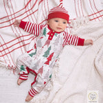 Tesa Babe Christmas Tree Henley Cotton Romper With Festive Red Stripe - Everetts Place Boutique - 