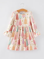 Christmas Tree Print Girls Dress Festive Holiday Outfit - Everetts Place Boutique - 