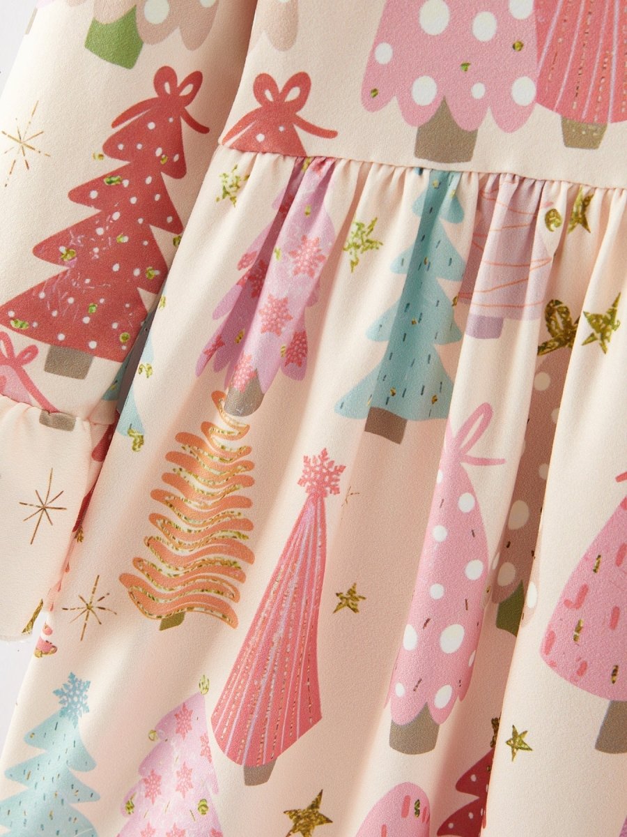 Christmas Tree Print Girls Dress Festive Holiday Outfit - Everetts Place Boutique - 