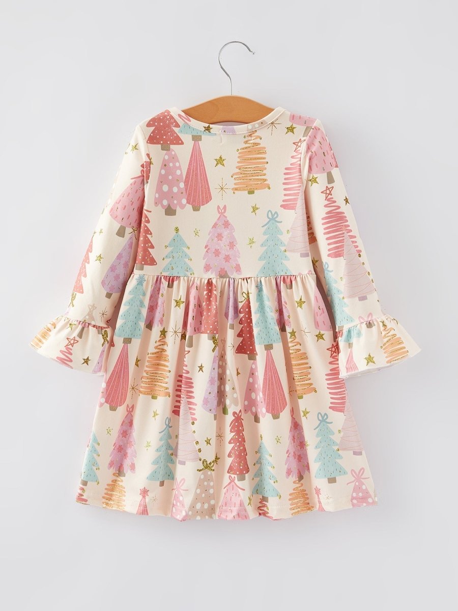 Christmas Tree Print Girls Dress Festive Holiday Outfit - Everetts Place Boutique - 