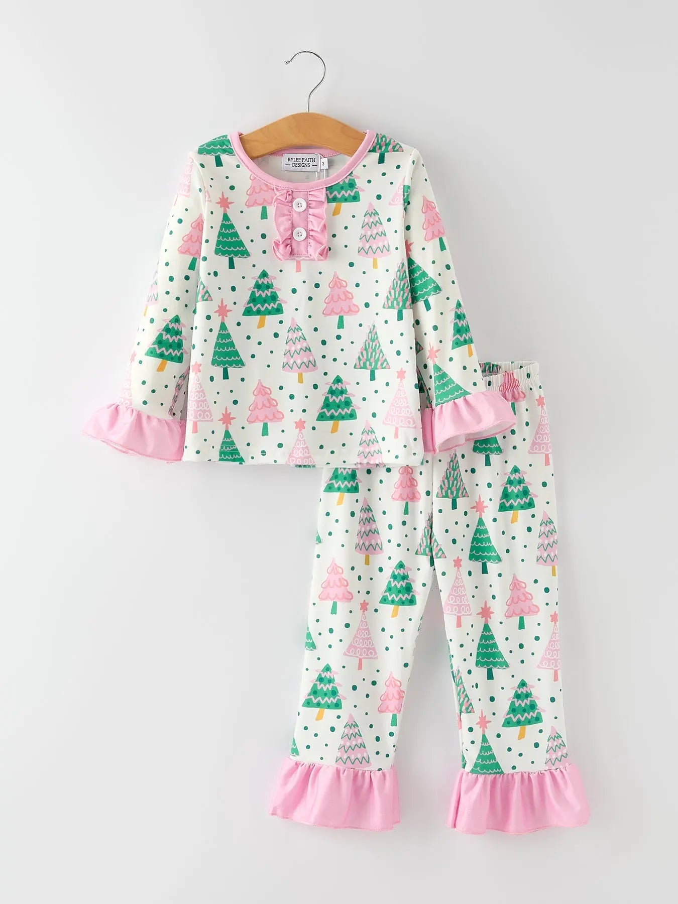 Christmas Tree Ruffles Girls Pajamas Cozy Holiday Sleepwear Rylee Faith Designs Everetts Place: Online Boutique