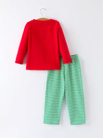 Rylee Faith Designs Christmas Tree Smocked Embroidery Green Stripe Boy Set - Everetts Place Boutique - 