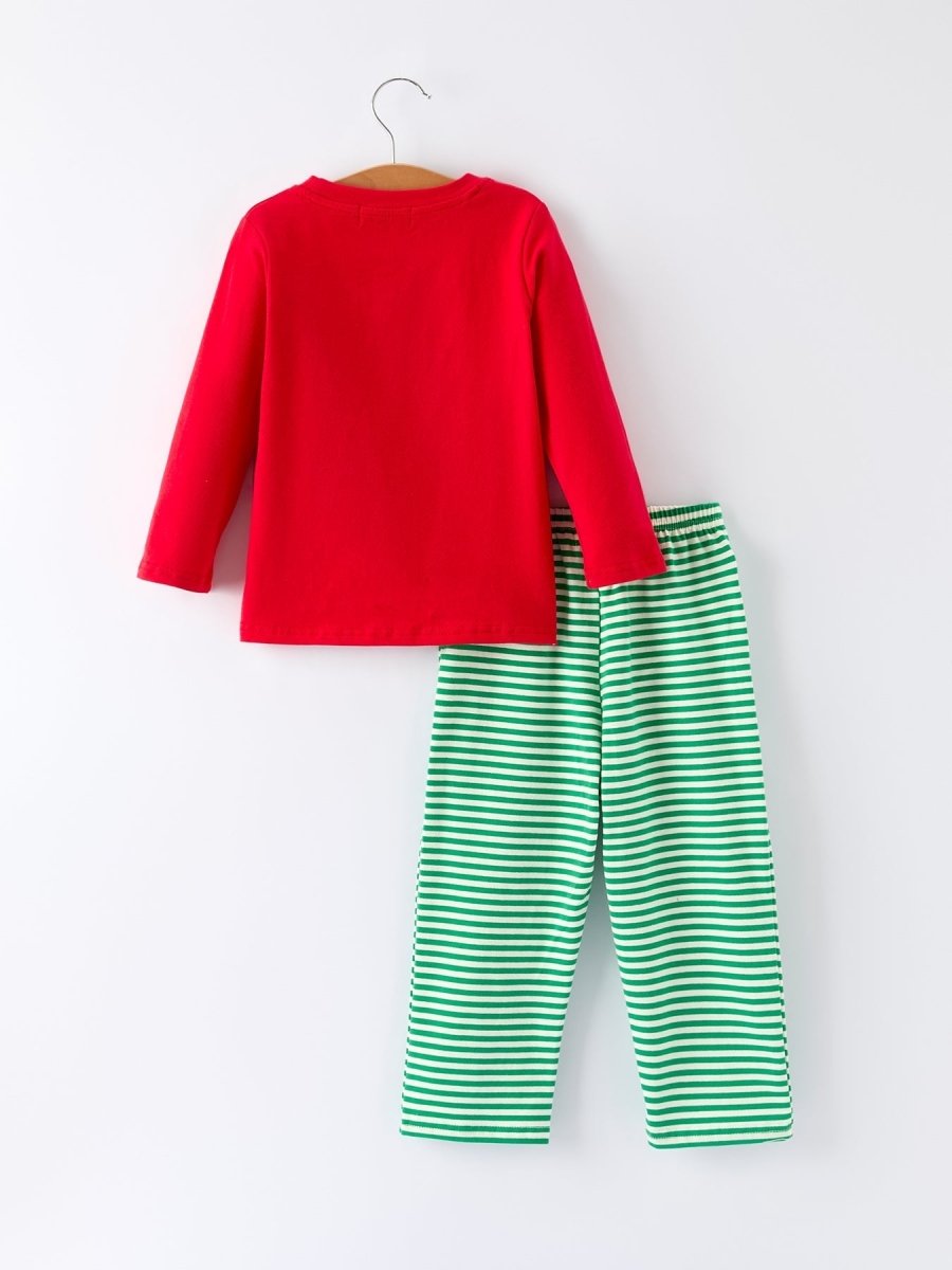 Rylee Faith Designs Christmas Tree Smocked Embroidery Green Stripe Boy Set - Everetts Place Boutique - 