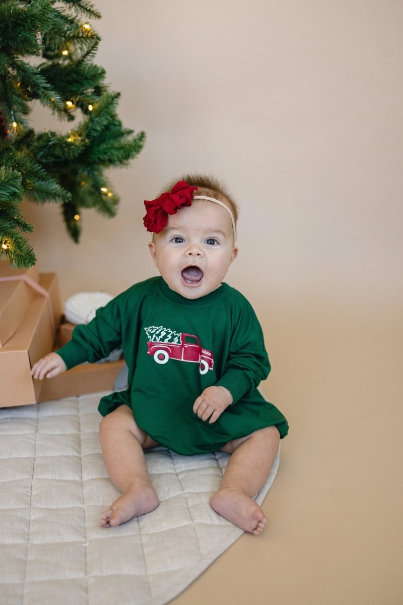 Little Joy Co. Christmas Tree Truck Bamboo Sweatshirt Romper - Everetts Place Boutique - 