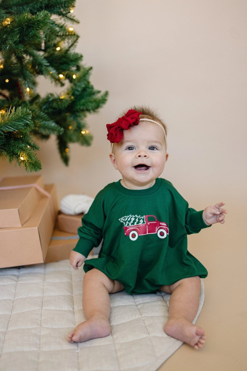 Little Joy Co. Christmas Tree Truck Bamboo Sweatshirt Romper - Everetts Place Boutique - 