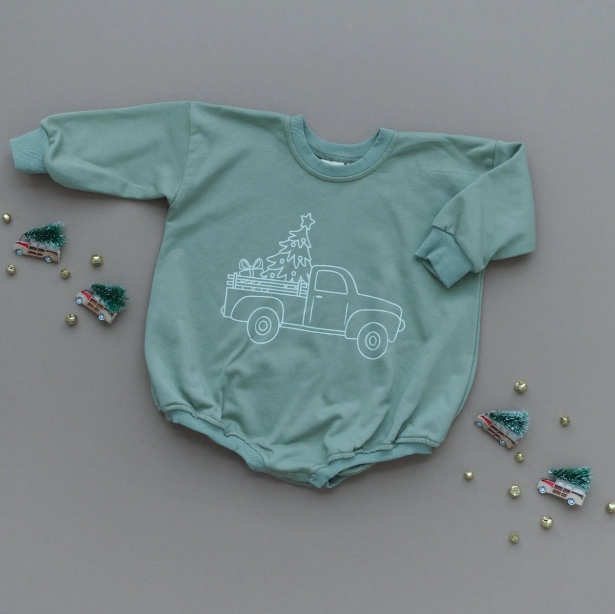 Little Joy Co. Christmas Tree Truck Sweatshirt Romper - Everetts Place Boutique - 