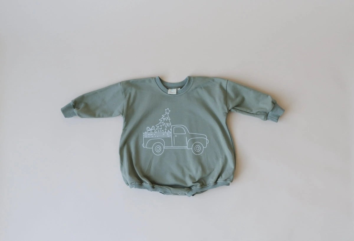 Little Joy Co. Christmas Tree Truck Sweatshirt Romper - Everetts Place Boutique - 