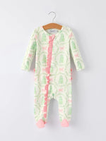 Christmas Tree Wreath Print Long Sleeve Zip Baby Girls Romper Rylee Faith Designs Everetts Place Boutique